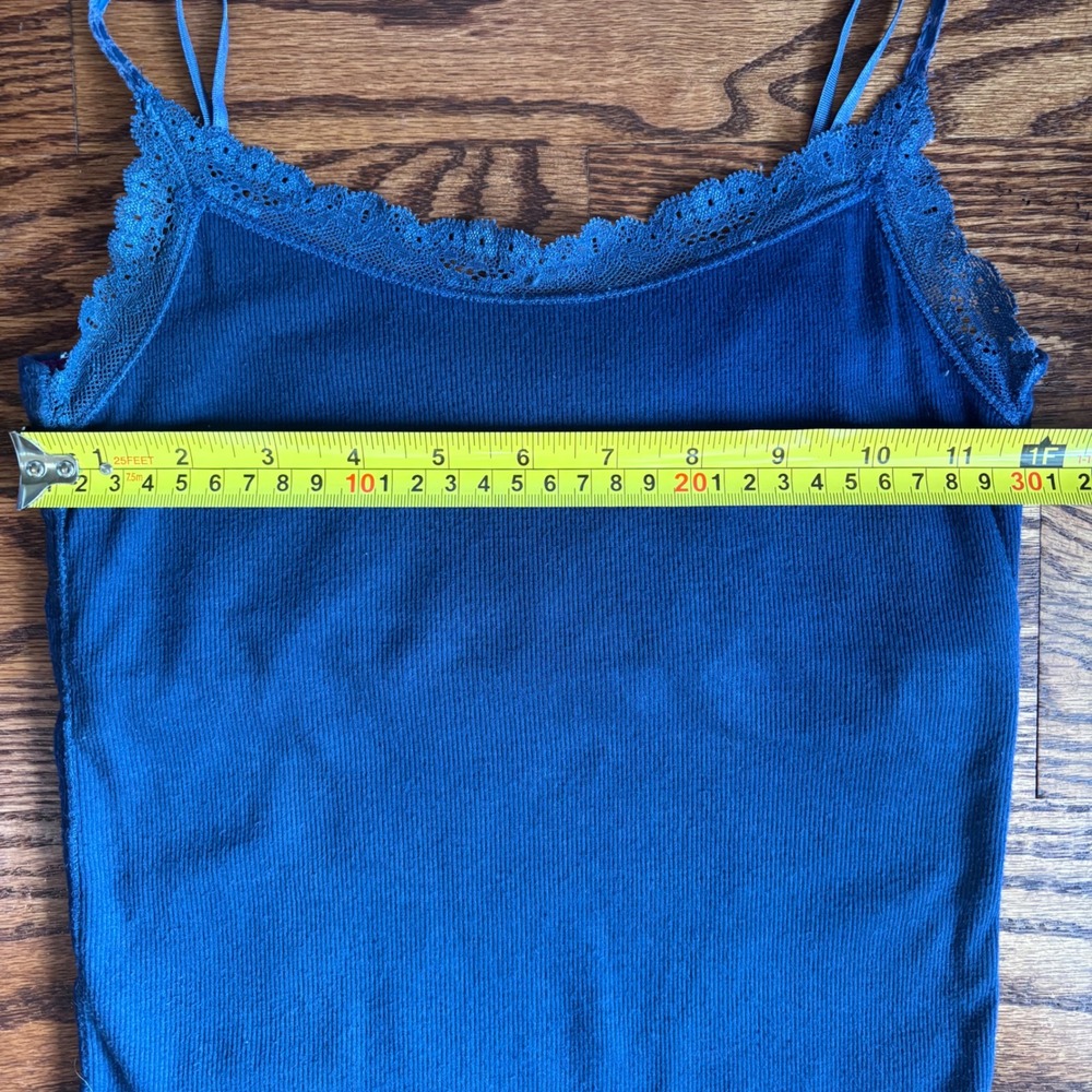 American Eagle Vintage Y2K Navy Blue Ribbed Lace Trim Cami Tank Top Small - Picture 6 of 6
